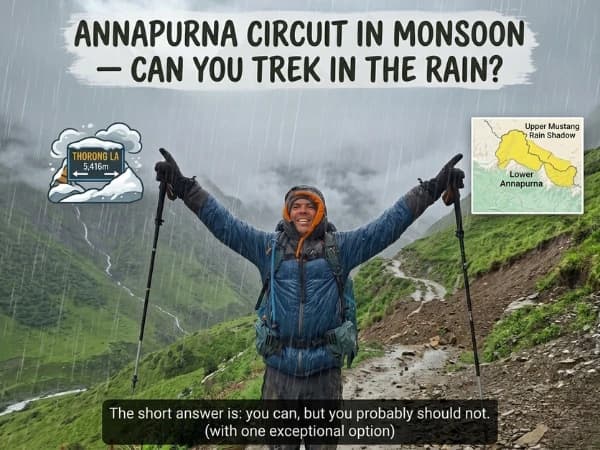 Monsoon trekking trail in Nepal mountains