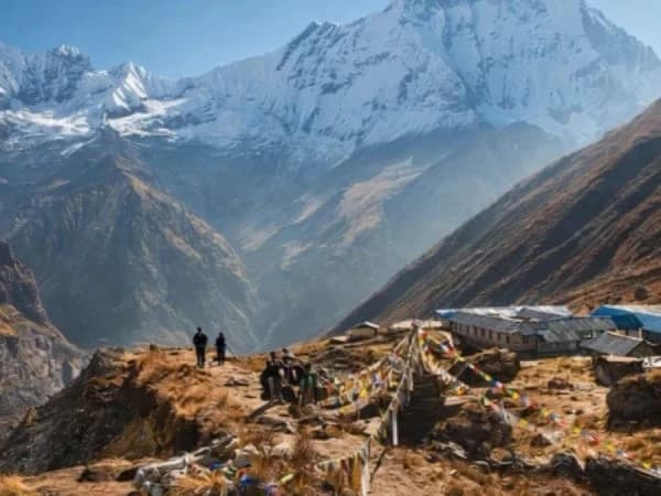 Annapurna Base Camp with mountain backdrop