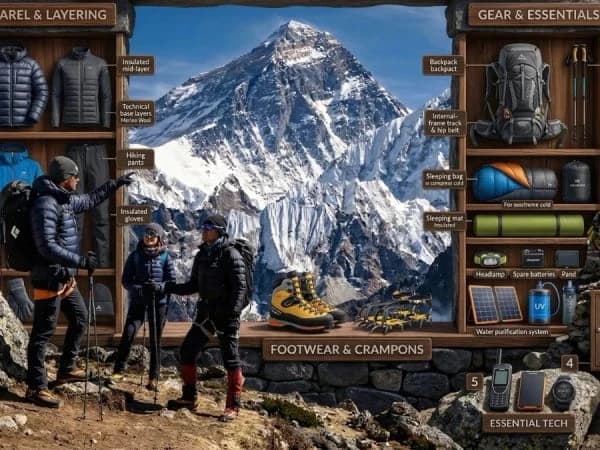 Trekking gear packed for Nepal trek