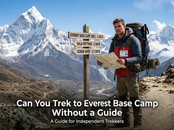 Trekker with guide on the Everest Base Camp trail