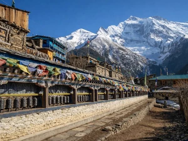 The Annapurna range seen from the high route above Upper Pisang on the Annapurna Circuit