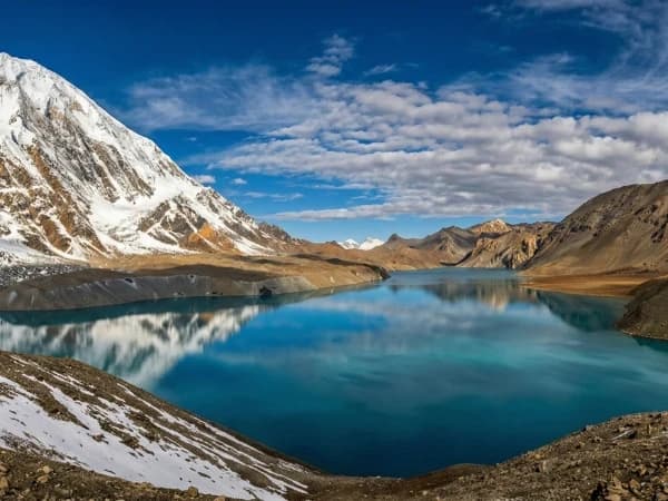 Tilicho Lake in the Manang valley on the Tilicho Lake trek, Nepal