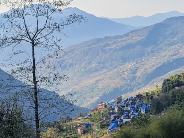 Tikhedhunga village beside the Modi Khola on the Poon Hill trail