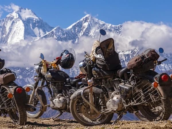 Motorbike tour on a Himalayan mountain road in Nepal