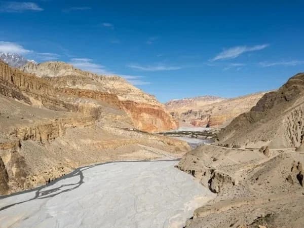 Upper Mustang red cliffs and cave dwellings