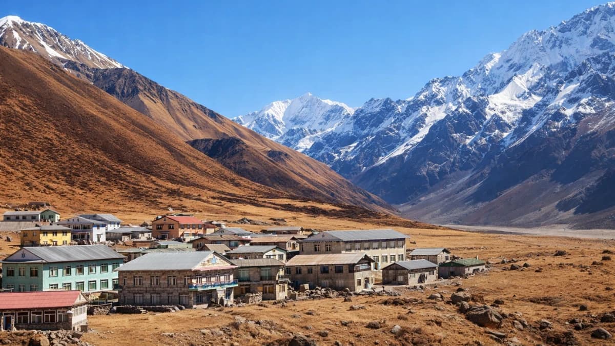 Langtang Ganja La Pass with rugged alpine terrain, snow-covered peaks, and a remote high-altitude trekking route in Nepal’s Langtang region.