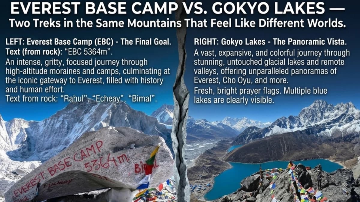 Everest Base Camp vs Gokyo Lakes — Two Treks in the Same Mountains That Feel Like Different Worlds