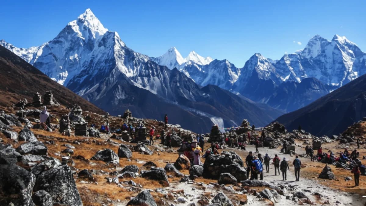 Hiking trail during Everest Base Camp Trek by road trip in Nepal