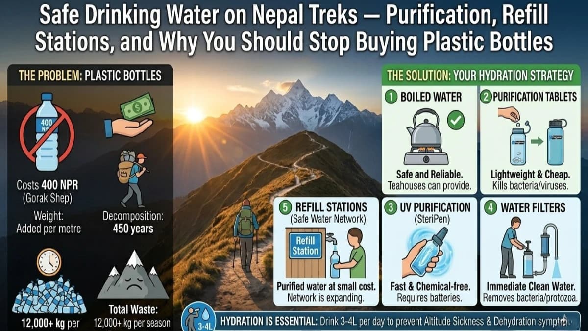 Safe Drinking Water on Nepal Treks — Purification, Refill Stations, and Why You Should Stop Buying Plastic Bottles