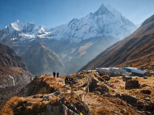 Annapurna Base Camp with Himalayan peaks, Nepal.