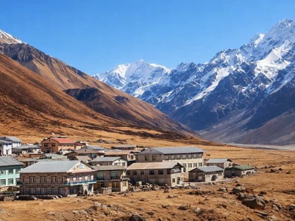 Langtang Ganja La Pass with rugged alpine terrain, snow-covered peaks, and a remote high-altitude trekking route in Nepal’s Langtang region.