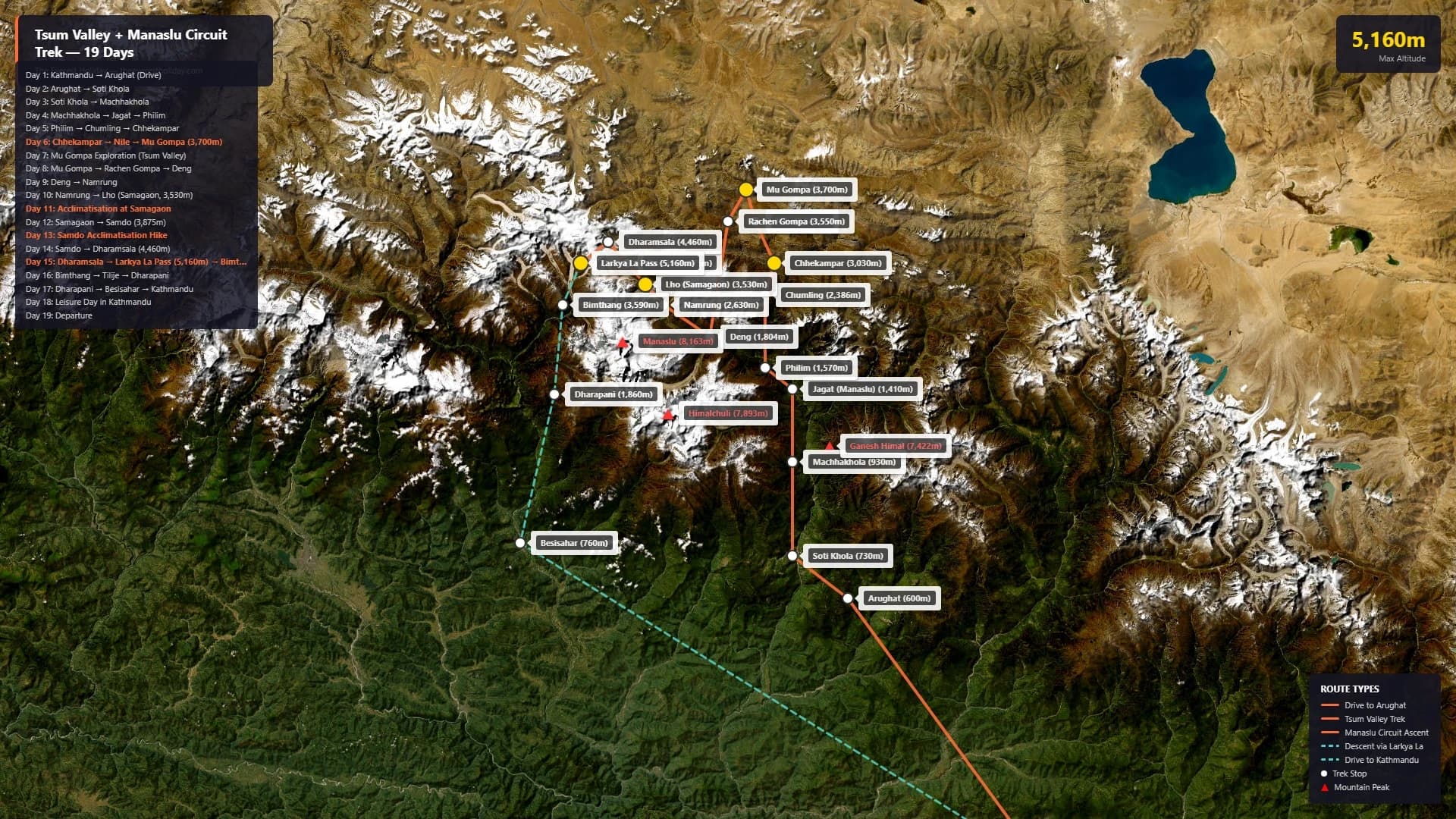 Tsum Valley and Manaslu Circuit Trek Route Map Nepal