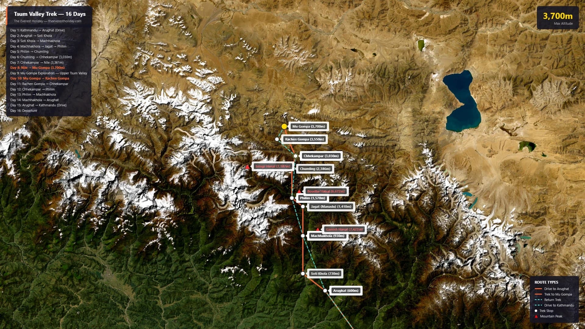 Tsum Valley Trek Route Map Nepal