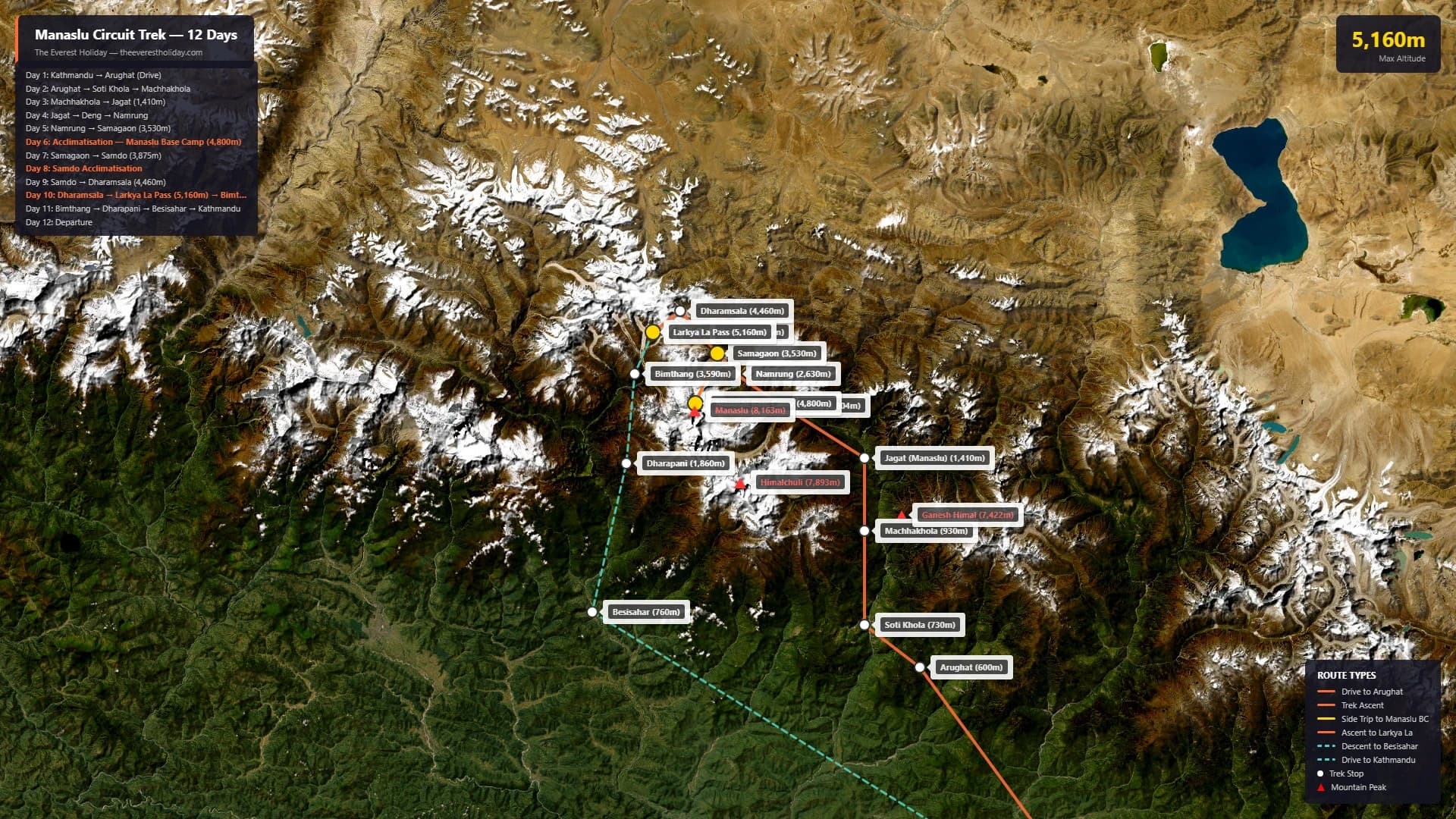 Manaslu Circuit Trek Route Map Nepal