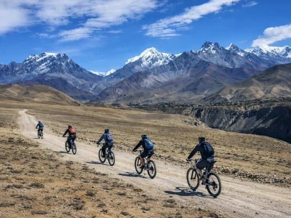 Group of Mountain Bikes on a road in Nepal