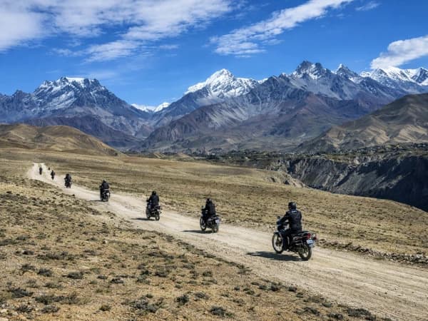 Motorbike tour on a Himalayan mountain road in Nepal